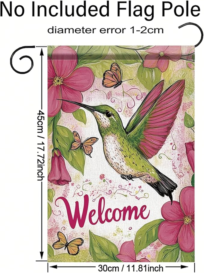 Starlit Patio Spring Summer Hummingbird Garden Flag 12x18 Inch Double Sided Hummingbird Floral Butterfly Small Yard Flag House Seasonal Farmhouse Outside Outdoor Decoration