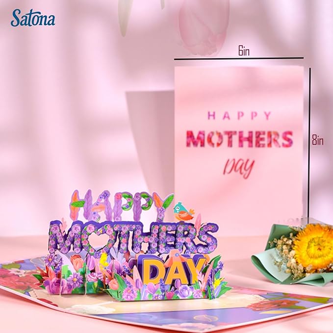 SATONA 3D Mother Pop-Up Greeting Card, Elegant Floral Scene, Includes Envelope & Message Card, Perfect for Mothers, Wives, Grandmas, or a Special Occasion (Happy Mother’s Day)