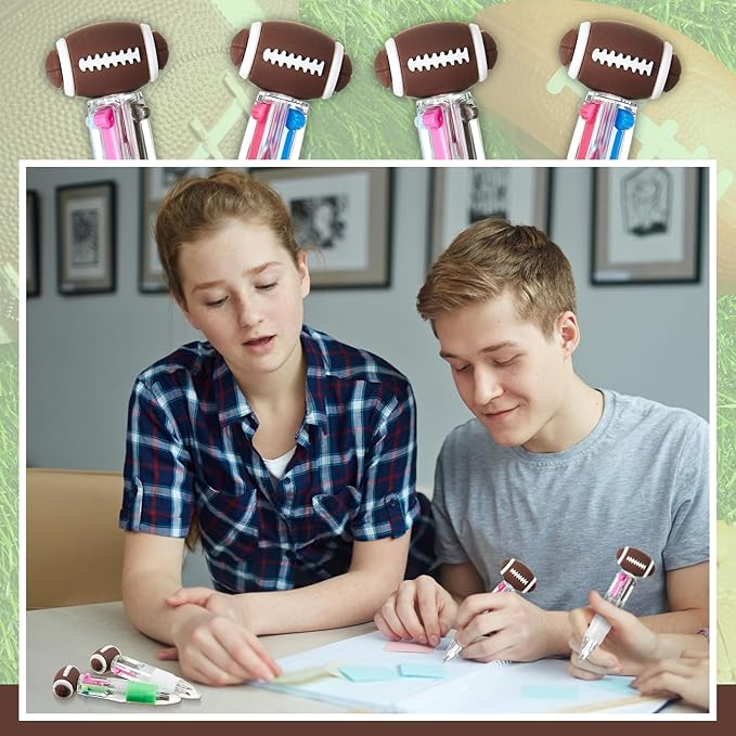 Kosiz 24 Pack Football Party Favors Sport Pen Multicolor 4 in 1 0.5mm Ballpoint Pen for Office Sport Lover Novelty Valentine's Day Gifts Goodie Bags Stuffers