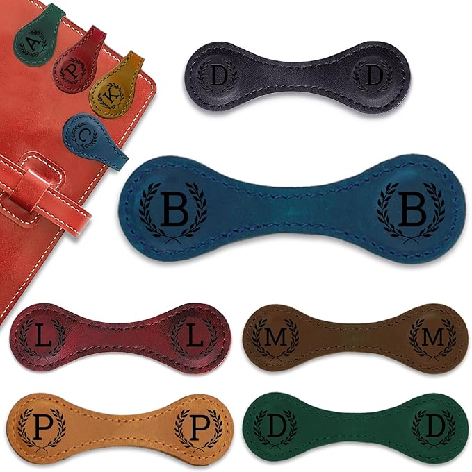 Personalized Magnetic Leather Bookmark - 26 Letters Vintage Engraved Book Marks,Custom Bookmark with Initial,Bookmarks for Women,Reading,Book Lovers (Blue, B)