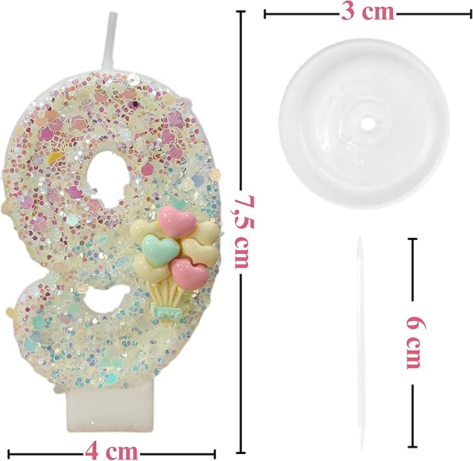by Tugba Aydan - 9 Number Birthday Candles – 24 Piece Cake Decoration Kit with Number Candle – Party Supplies for Kids Ninth Birthday Celebration