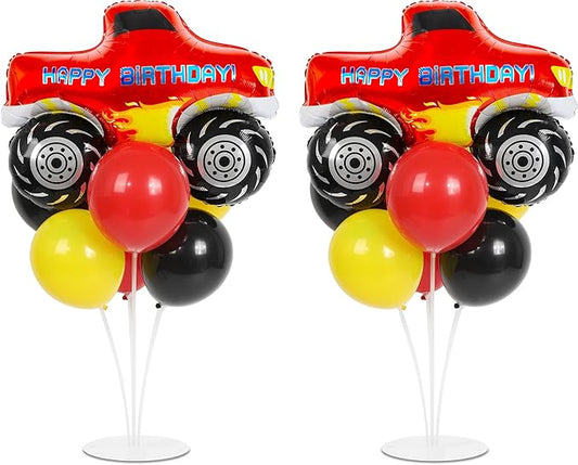 Monster Truck Party Balloons Stand Kit 2 Sets With 2 Monster Truck Foil Balloons Trucks Themed Party Balloon Centerpieces For Tables For Car Themed Birthday Decorations Baby Shower