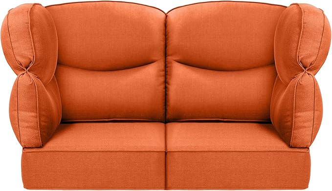 Luxury 24x24x6 Patio Cushions for Outdoor Furniture Set of 2 - Water-Repellent 6-Piece Cushion Set for Outside Rattan Couch Loveseat Chair Sectional Patio Conversation Sets - Orange/Smile