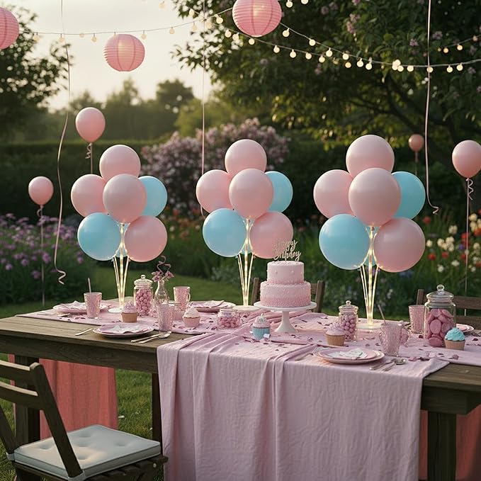 6 Set Balloon Stand Table Centerpieces with LED Lights for Party Decor, Balloons Centerpieces for Table, Balloon Stand Kit for Graduation Decorations 2025, Weddings, Birthday Decoration (Pink & Blue)