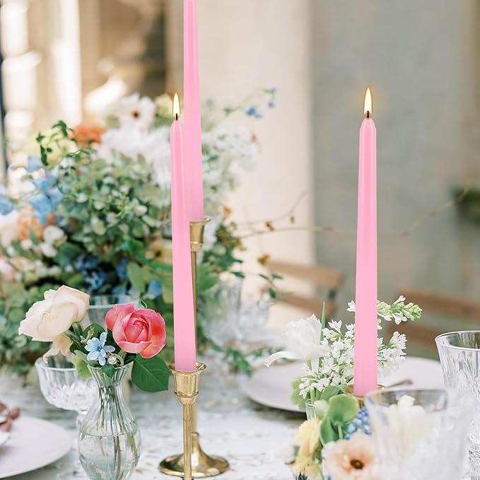 50-Pack Pink 10-Inch Taper Candles, Dripless Elegance for 8-Hour Burn - Perfect for Weddings, Baby Showers & Romantic Dining, Unscented Classic Dinner Candles