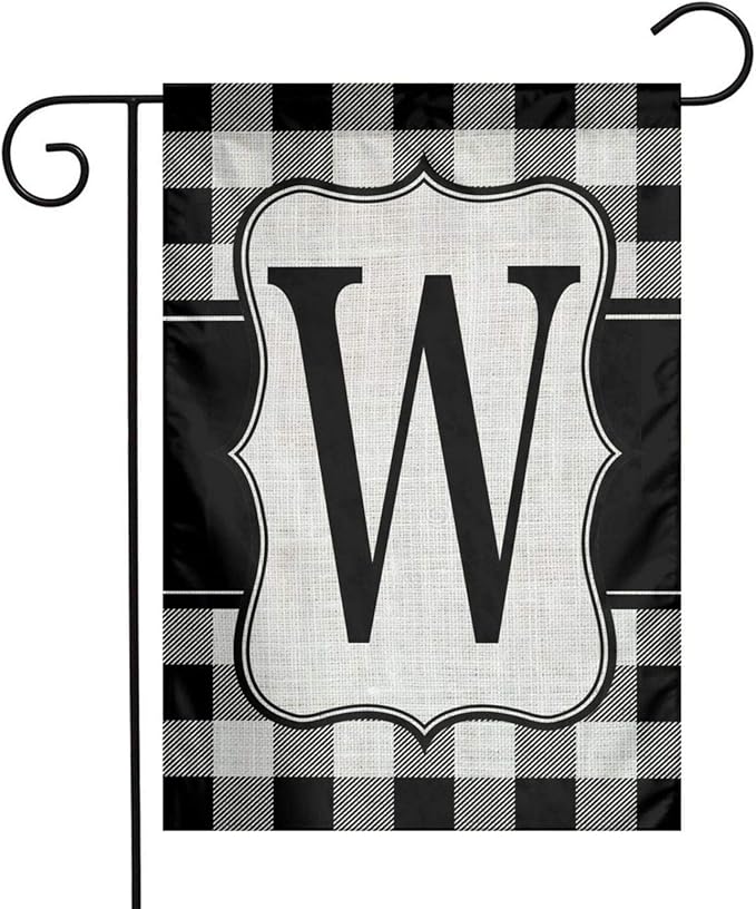 YANGHOME Monogram Initial W Burlap Garden Porch Lawn Flag Farmhouse Decorations Mailbox Decor Welcome Sign 12x18 Inch Small Mini Size Double Sided Flax Nylon Linen Fabric
