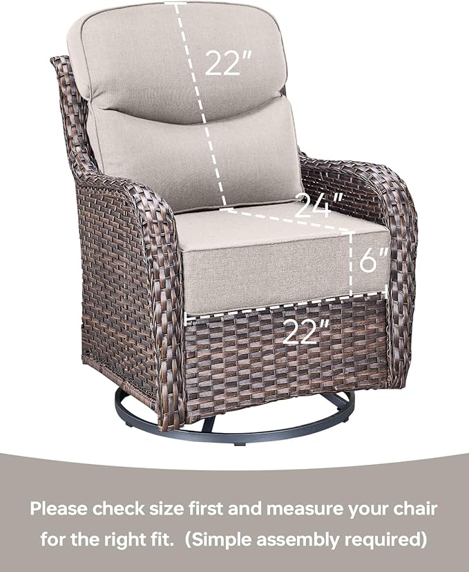 Luxury 22x24/22x25 6-Inch Smile Outdoor Seat Cushions Set of 2 - Superior Comfortable Water-Repellent Patio Chair Cushion for Porch Rattan Dining Swivel Chair Loveseat Sectional Sofa - Beige