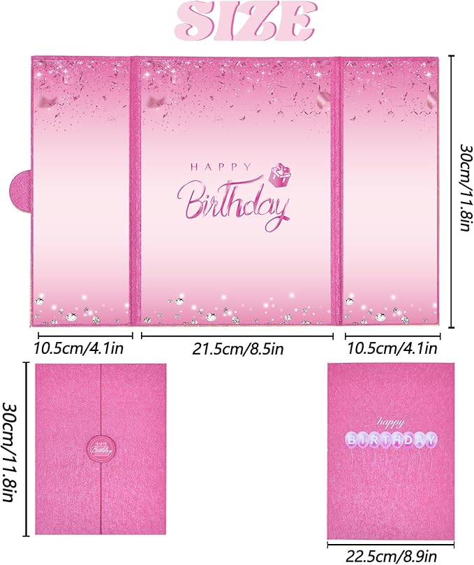Crenics Hot Pink Birthday Decorations for Women, Creative Birthday Guest Sign in Book Alternative, Happy Birthday Signature Book 18" x 12", Awesome Birthday Gifts for Girls