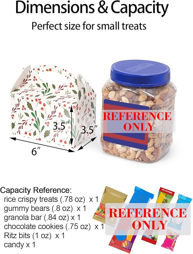 Happyhiram Winter Floral Gable Candy Paper Boxes, 12 Pcs Christmas Red Holly Berry Party Treat Boxes with Handle Small Gift Holiday Boxes Kids Party Favor Cookie Bags