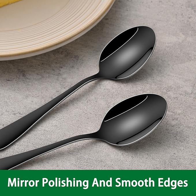 4.7 Inch Coffee & Tea Spoons,8-Piece Black Stainless Steel Espresso Spoon Set,Durable Small Teaspoon,Dishwasher Safe Mini Spoons For Dessert