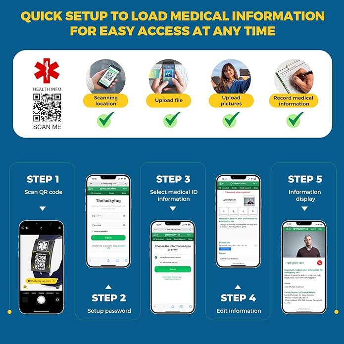 Upgraded Medical Bracelets Men Women with QR Code Medical Alert ID Bracelets - Titanium Steel Wristband Fits Wrists Up 8''-10'' - More Space Custom Emergency Med ID Info