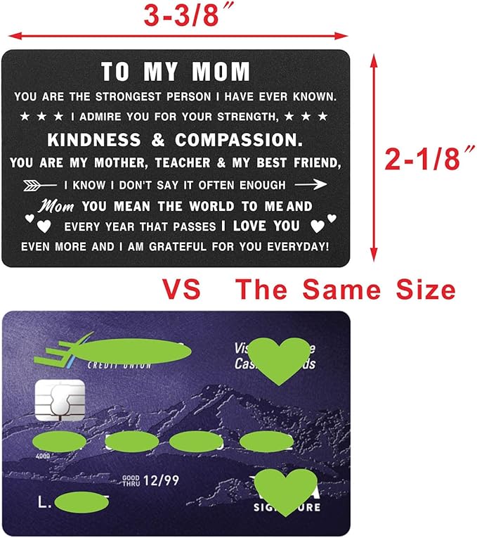 Mothers Day Card for Mom, Appreciation Mom Gifts, Metal Engraved Wallet Card for Mom, You Are The Strongest Person I Have Ever Known