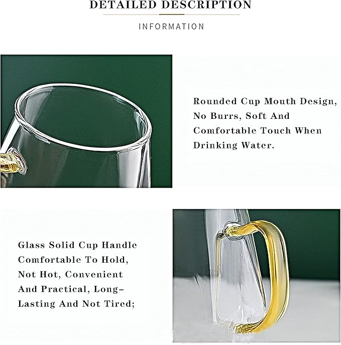 10 oz Clear Glass Espresso Cups Set of 2 Coffee Cups with Handle Crystal Coffee Mug Borosilicate Heat Resistant for Liquor Tea Beverages Milk Latte Cappuccino