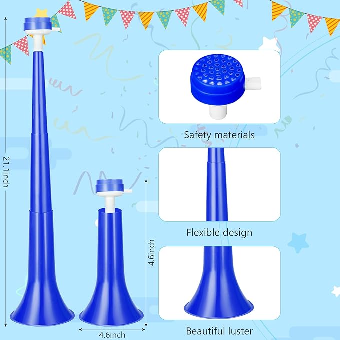 6 Pcs Collapsible Stadium Horn for Adult, 21 Inch Plastic Vuvuzela Trumpet Noisemakers for Sports Events, Carnivals, Parties