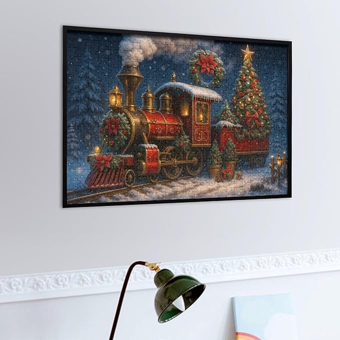 Christmas Train Christmas Tree 1000-Piece Wooden Jigsaw Puzzle, Holiday Train Puzzle, Christmas Tree Scene, Family Entertainment, Indoor Fun, Mindful Leisure Activity
