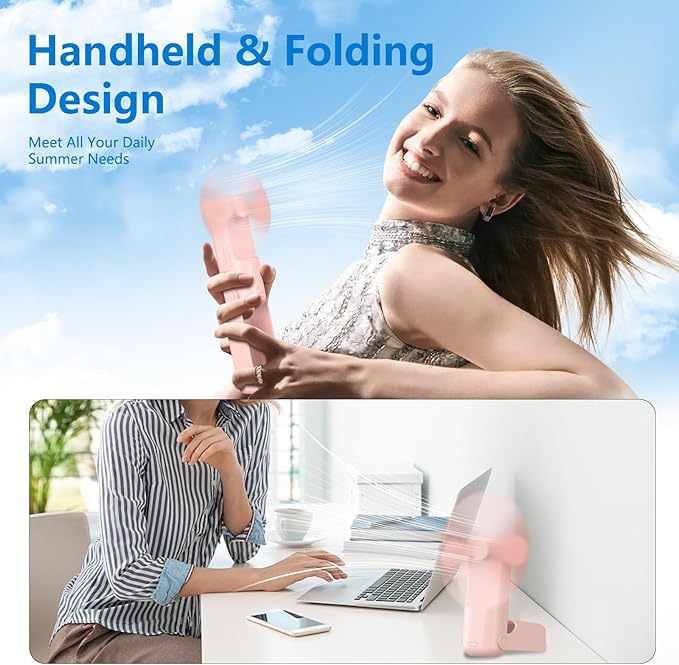 3 PCS Portable Mini Handheld Fans, 3 In 1 Foldable Small Pocket Fan Desk Personal Fan with Flashlight 3 Speeds, USB Rechargeable Battery Operated, Gift for Women Men Kids Office Outdoor Travel Camping