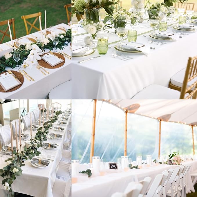10 Pack White Table Cloth Rectangle Table 60 x 102 Inch Tablecloths for 6 Foot Rectangle Tables. Stain and Winkle Resistant Polyester Washable White TableCloths for Parties Wedding Dining