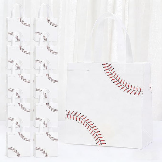 TYFYO 12PCS Baseball Treat Bags - Non-Woven Bags with Handles, baseball goodie bags, baseball-themed candy bag, Applicable to baseball Party Supplies,Sports Day Birthday Decorations(Baseball)