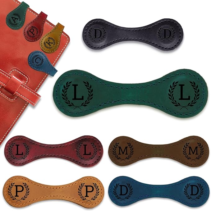 Personalized Magnetic Leather Bookmark - 26 Letters Vintage Engraved Book Marks,Custom Bookmark with Initial,Bookmarks for Women,Reading,Book Lovers (Green, L)