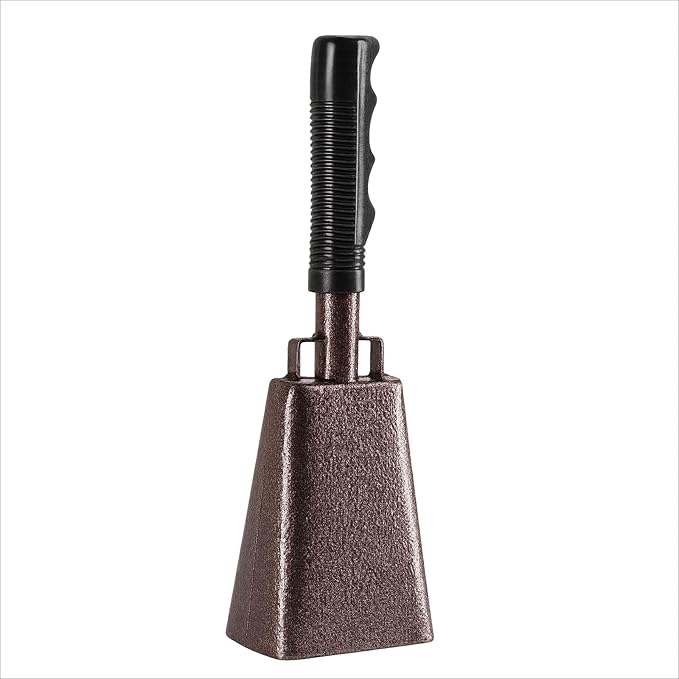 2 Pack 9-inch Copper Cowbells for Sporting Events, Percussion Noise Makers with Handle for Football Games, Sports Stadiums, Pep Rallies, Parties, Boxing Events, Cheerleading, Celebrations (Brown)