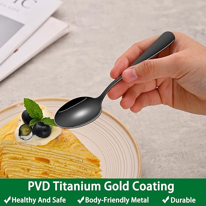 5.5 Inch Black Small Teaspoons,Set Of 8 Stainless Steel Coffee Spoons,Black Mini Spoons For Dessert,Cake,Durable Demitasse Spoon