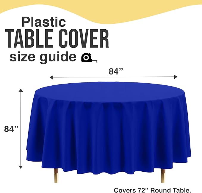 Exquisite 66% Thicker Premium Dark Blue Round Tablecloth 0.5 Mil 12 Pack Plastic Table Cloth Disposable 84 Inch Round Plastic Tablecloth Won't Tear Easily Like Cheap Thin Brands