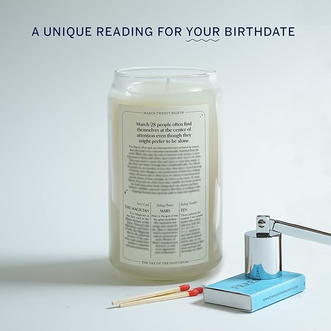 Birthdate Candles, March 28 - Aries Zodiac Scented Candles Birthday Gift - Mint, Geranium & Cedarwood Scent - All-Natural Soy & Coconut Wax, 60-80 Hour Burn Time - Made in USA