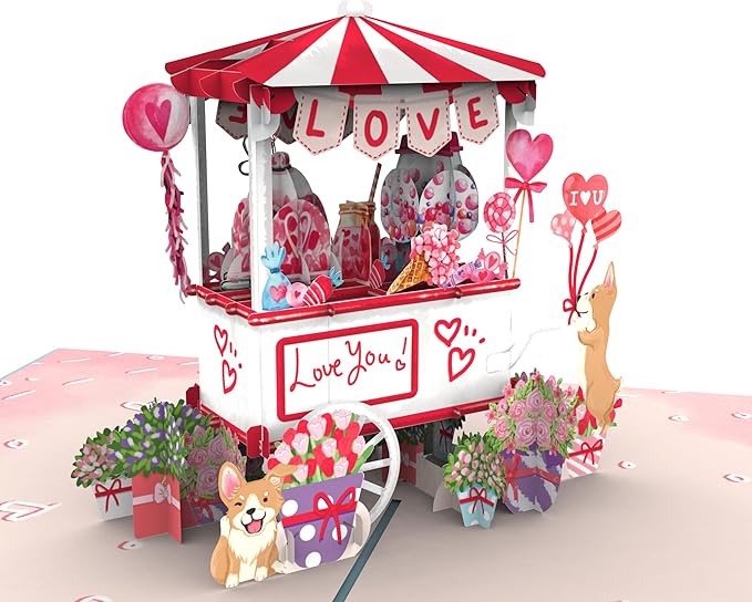 iGifts And Cards 3D Sweet Love Pop Up Card with Notecard – Romantic Valentine Anniversary Market Cart – Thinking of You Gift for Wife Husband Girlfriend Boyfriend – Alternative to Flowers – 5 x 7 Inch