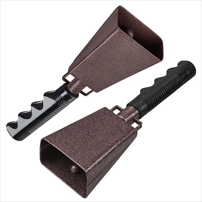 2 Pack 9-inch Copper Cowbells for Sporting Events, Percussion Noise Makers with Handle for Football Games, Sports Stadiums, Pep Rallies, Parties, Boxing Events, Cheerleading, Celebrations (Brown)