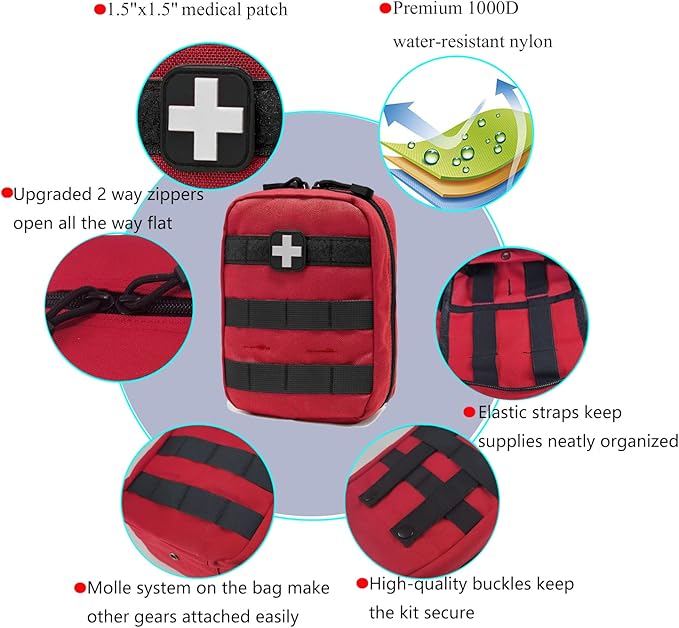 Carlebben EMT Pouch MOLLE Ifak Pouch Tactical MOLLE Medical First Aid Kit Utility Pouch (with Medical Supplies Red)