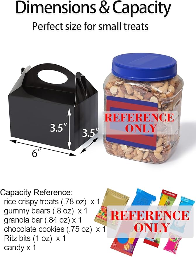 Happyhiram Black 12 CT 6 Inch Candy Boxes Party Favors Stripes Paper Cookie Gift Bags with Handles Gable Boxes Goodie Snack Bags for Graduation Birthday Party