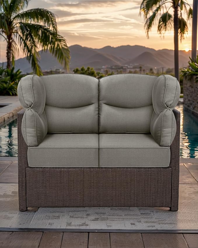 Luxury 24x24x6 Patio Cushions for Outdoor Furniture Set of 2 - Water-Repellent 6-Piece Cushion Set for Outside Wicker Couch Loveseat Chair Sectional Patio Conversation Sets - Grey/Smile