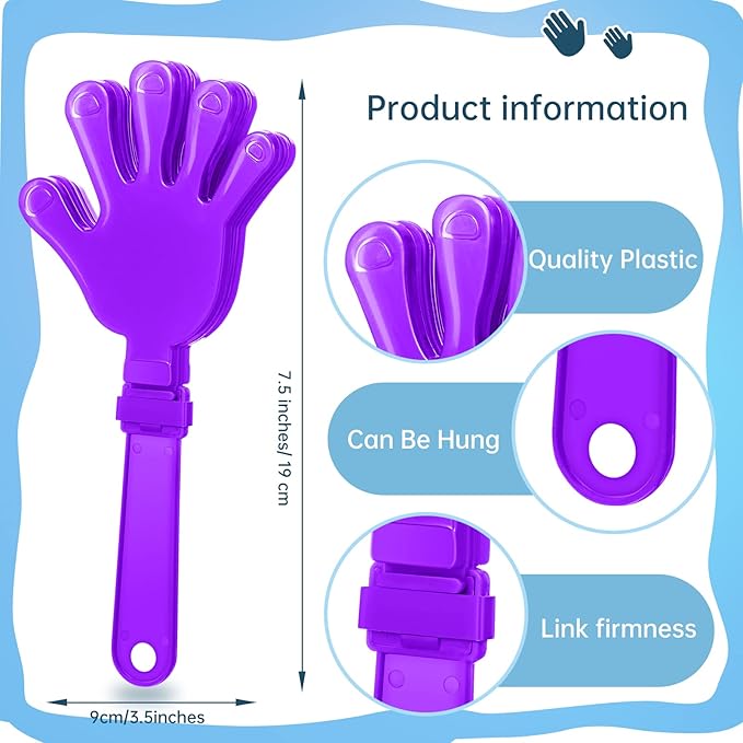 12 Pcs Lilac Purple Hand Clappers 7.5 Inch Clappers Noisemakers Noise Makers Party Favors Plastic Clapper Sporting Events Cheers Ball Dance Basketball Football Noisemakers （Lilac Purple）