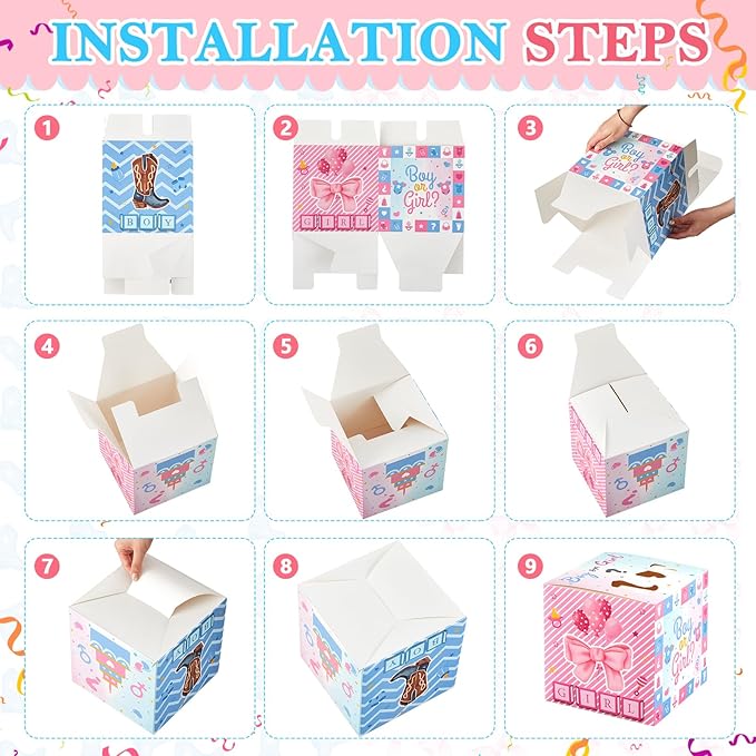 Boots or Bows Gender Reveal Voting Box with 50 Pieces Ballot Cards, Boots or Bows Gender Reveal Decorations for Gender Reveal Baby Shower