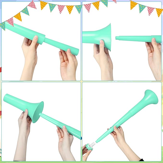 6 Pieces Stadium Horn Noisemakers for Adult, 21 Inch Vuvuzela Plastic Trumpet, Light Green