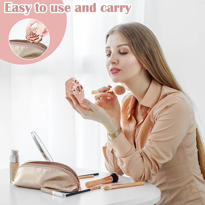 50 Set of Rose Compact Mirrors Bulk Quinceanera Wedding Party Favors Including Rose Shape Mirrors and Thank You Tags with White Organza Bags for quinceanera, Wedding Party Guests Souvenir Gift (50)