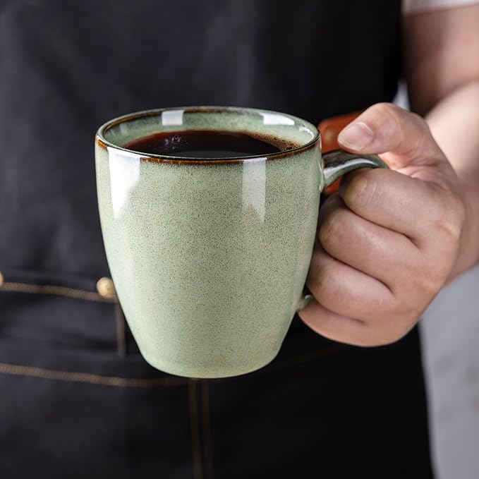 GBHOME Ceramic Coffee Mugs Set of 4, 12oz Stoneware Coffee Mugs Set For Dad Mom Women MEN, Light Weight Ceramic Coffee Cups for Latte/Tea/Beer/Hot Cocoa, Dishwasher & Microwave Safe, Pastel Green