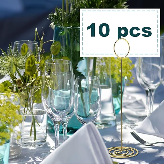 10Pcs Place Card Holder, Table Number Holders, Wire Picture Holder, Table Card Holders Stand, Photo Holder for Centerpieces, Wedding Reception, Party, Birthday (Gold)