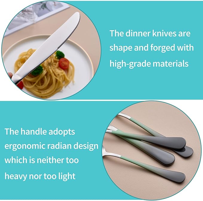 20-Piece Green and Gray Silverware Set for 4, 18/0 Stainless Steel Flatware Cutlery Utensils Set, Include Dinner Knives,Dinner Forks,Dinner Spoons,Salad Forks,Teaspoons,Dishwasher Safe