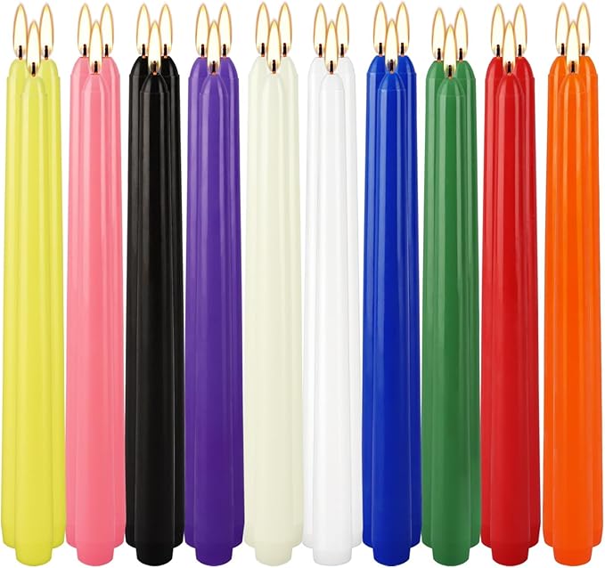 30-Pack 10-Color Taper Candles - 10 Inch Dripless & 10-Hour Burn｜Wedding/Birthday/Home Decor with Premium Wax