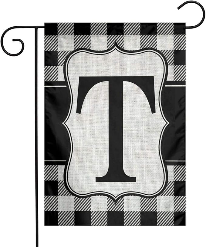 YANGHOME Monogram Initial T Burlap Garden Porch Lawn Flag Farmhouse Decorations Mailbox Decor Welcome Sign 12x18 Inch Small Mini Size Double Sided Flax Nylon Linen Fabric