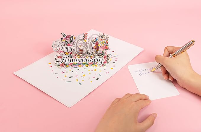 Happy 60th Milestone Anniversary Cards, Wedding Anniversary Card to Husband, Happy Anniversary Pop Up for Couple Husband Wife Him Her Parent (6x8in 60th Anni)