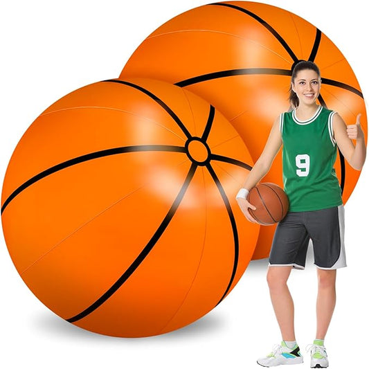 Meooeck 2 Pcs 40 Inch Giant Inflatable Basketball Party Decor Large Inflatable Sports Basketball Giant Beach Ball Pool for Outdoor Activity Summer Sports Birthday Party Supplies