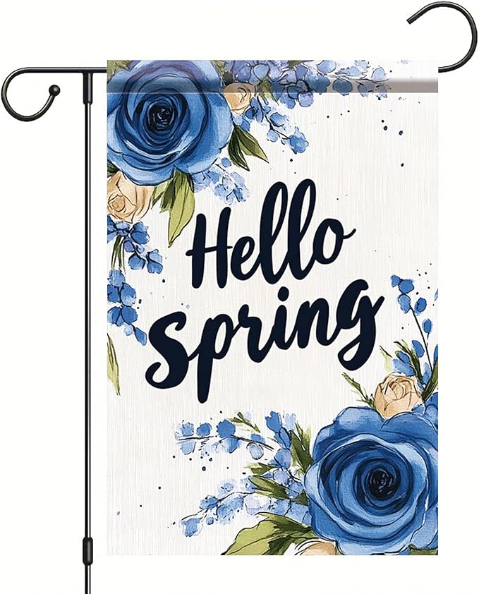 Starlit Patio Hello Spring Floral Garden Flag 12x18 Vertical Double Sided Colorful Flowers Summer Farmhouse Holiday Outside Decorations Yard Flag Floral Yard Outdoor Flag