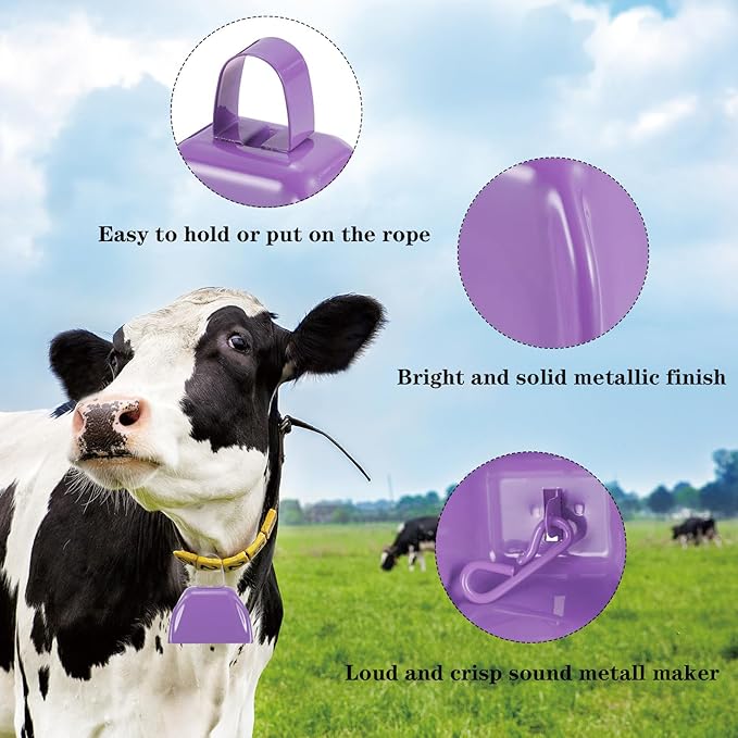 3Inch Cowbells for Sporting Events,12Pcs Metal Cow Bells Bulk Loud Noise Makers Cow Bell with Handle for Cheering Football Games Spirit Marathon Weddings Party Noisemakers, Light Purple