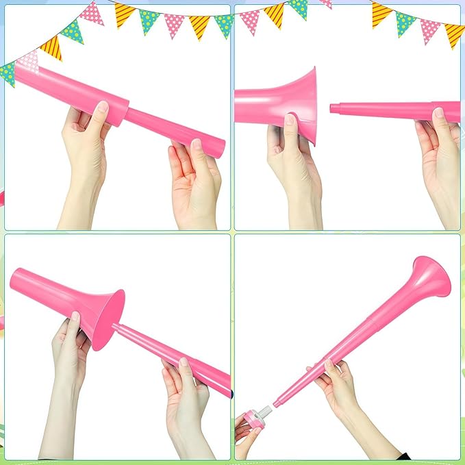 6 Pieces Stadium Horn Noisemakers for Adult, 21 Inch Vuvuzela Plastic Trumpet for Adult Sporting Events Football Carnival Party Supplies, Pink