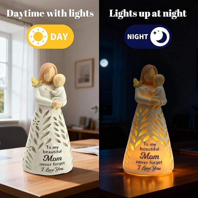 New Mom Gifts for Women, Mother and Baby Figurines Light with Remote - First Time Mom Gift Birthday Mothers Day for Mother from Son Daughter (No Batteries Included)