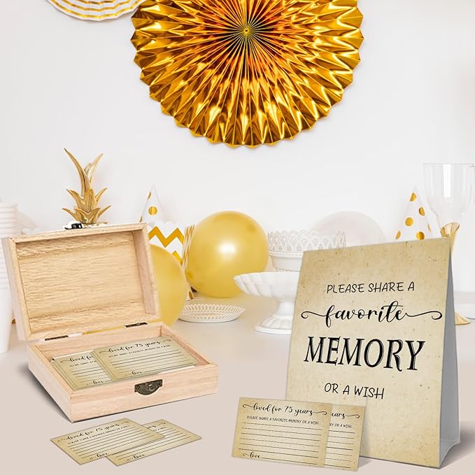 75th Birthday Party Share a Memory Set, 1951 Birthday Gifts for Women Men, 1951 Wooden Share A Memory Box with Memory Sign and 50 Pcs Memory Cards, 1951 Birthday Gifts, 75th Birthday Party Decorations