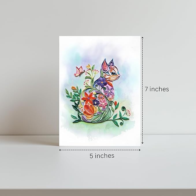 Mother Day Card, Cute Cat, Flower Birthday Quilling Card for All Occasions, Watercolor Classy Cards for Mom, Women, Wife, Daughter (Cat Flowers)