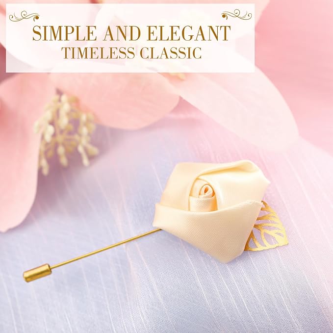 Zeyune 24 Pcs Boutonniere Rose Boutonniere Wedding Buttonholes Pocket for Men Wedding for Prom Party(Champagne)